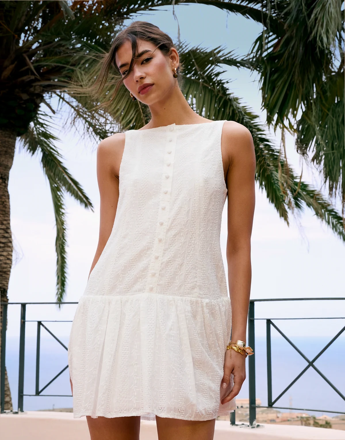 dropped waist mini vest dress in white