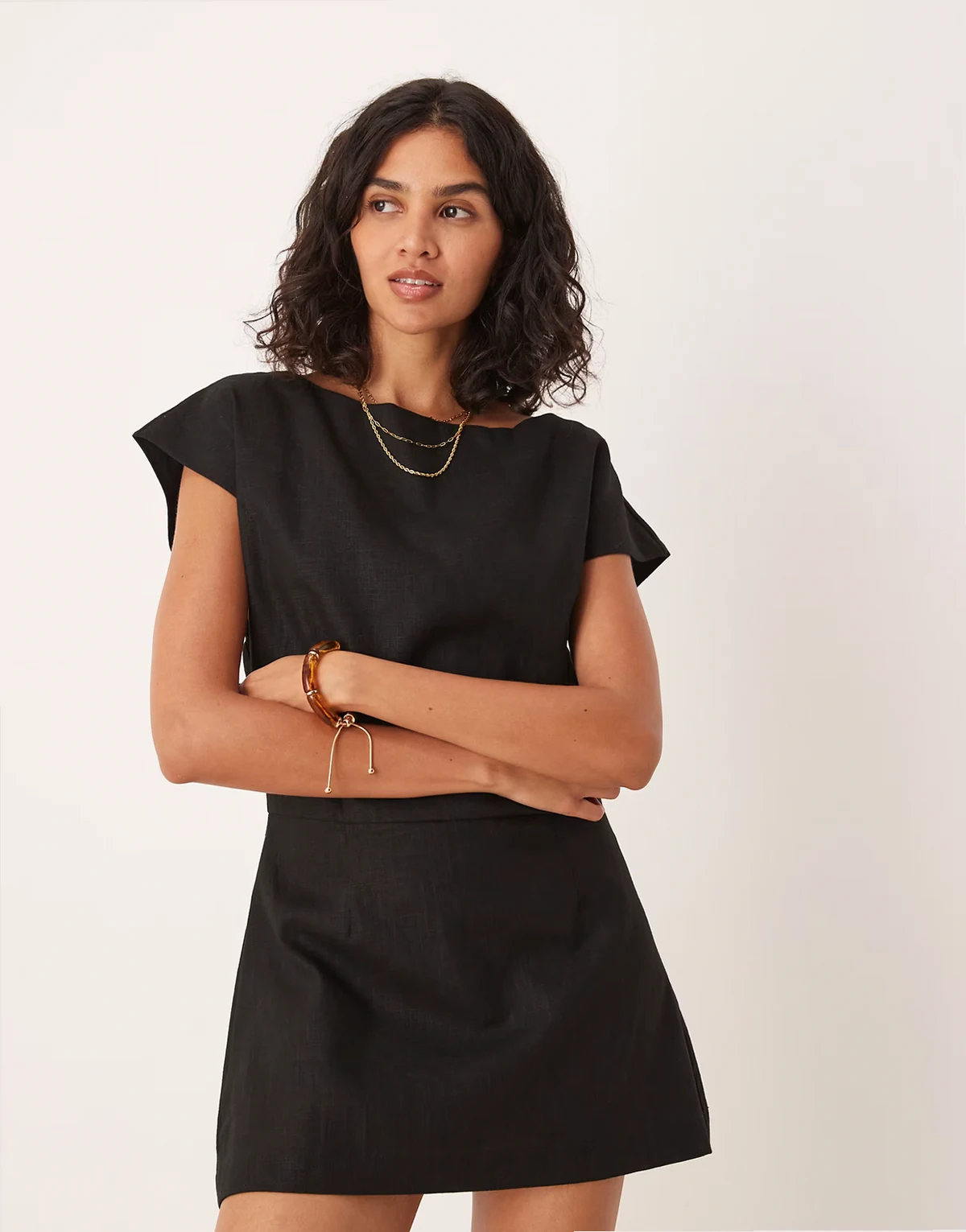 cameron linen mini shift dress in black