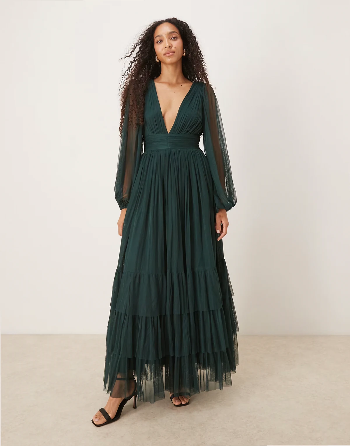 Bridesmaid long sleeve maxi dress in dark green