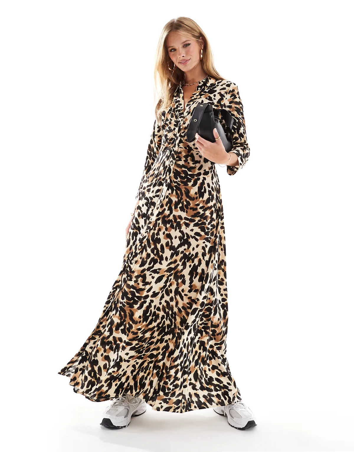 Y.A.S – Maxi-Hemdblusenkleid mit schwarzem Leopardenmuster