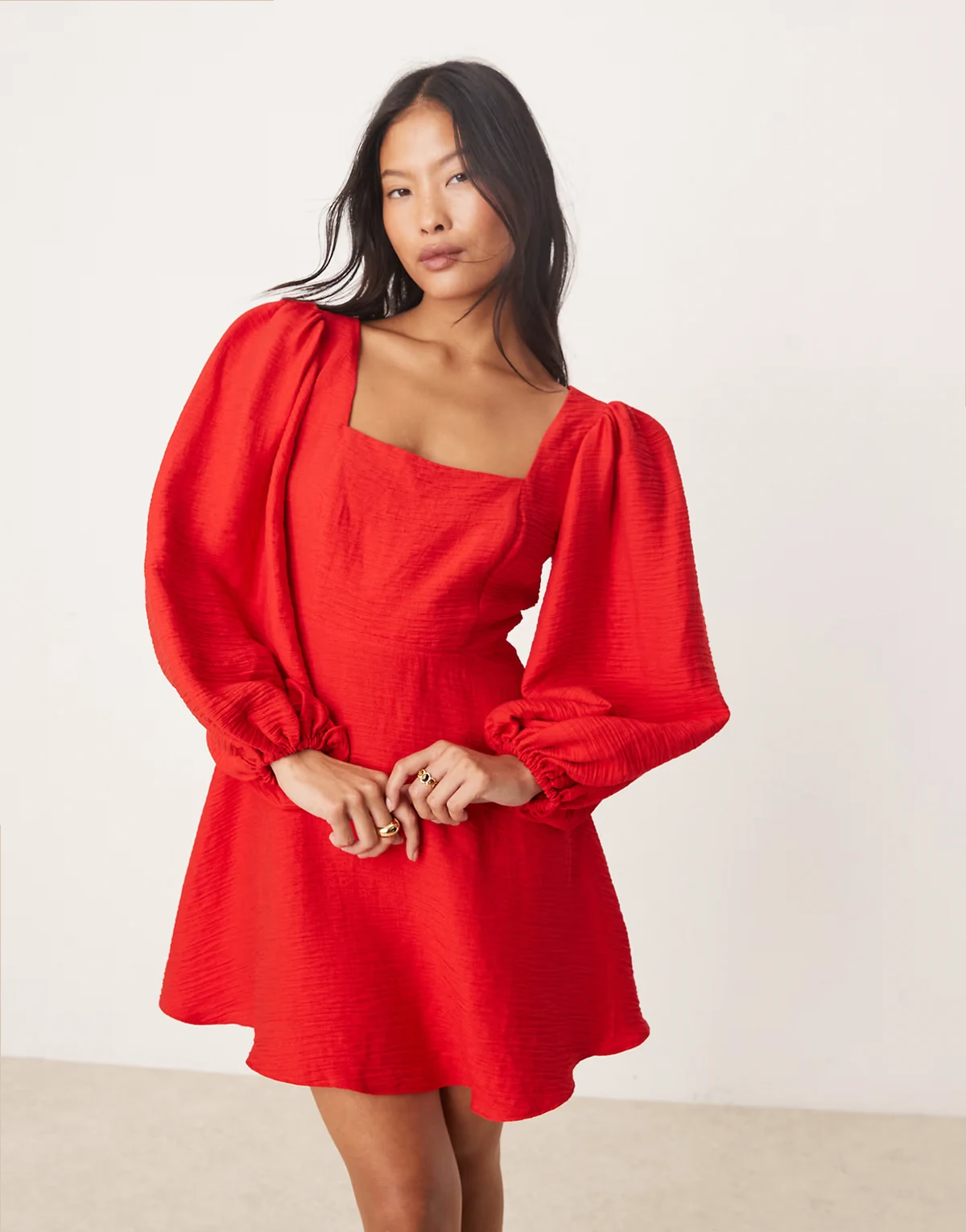 Nobody's Child Petite Loredana long sleeve A-line mini dress in red