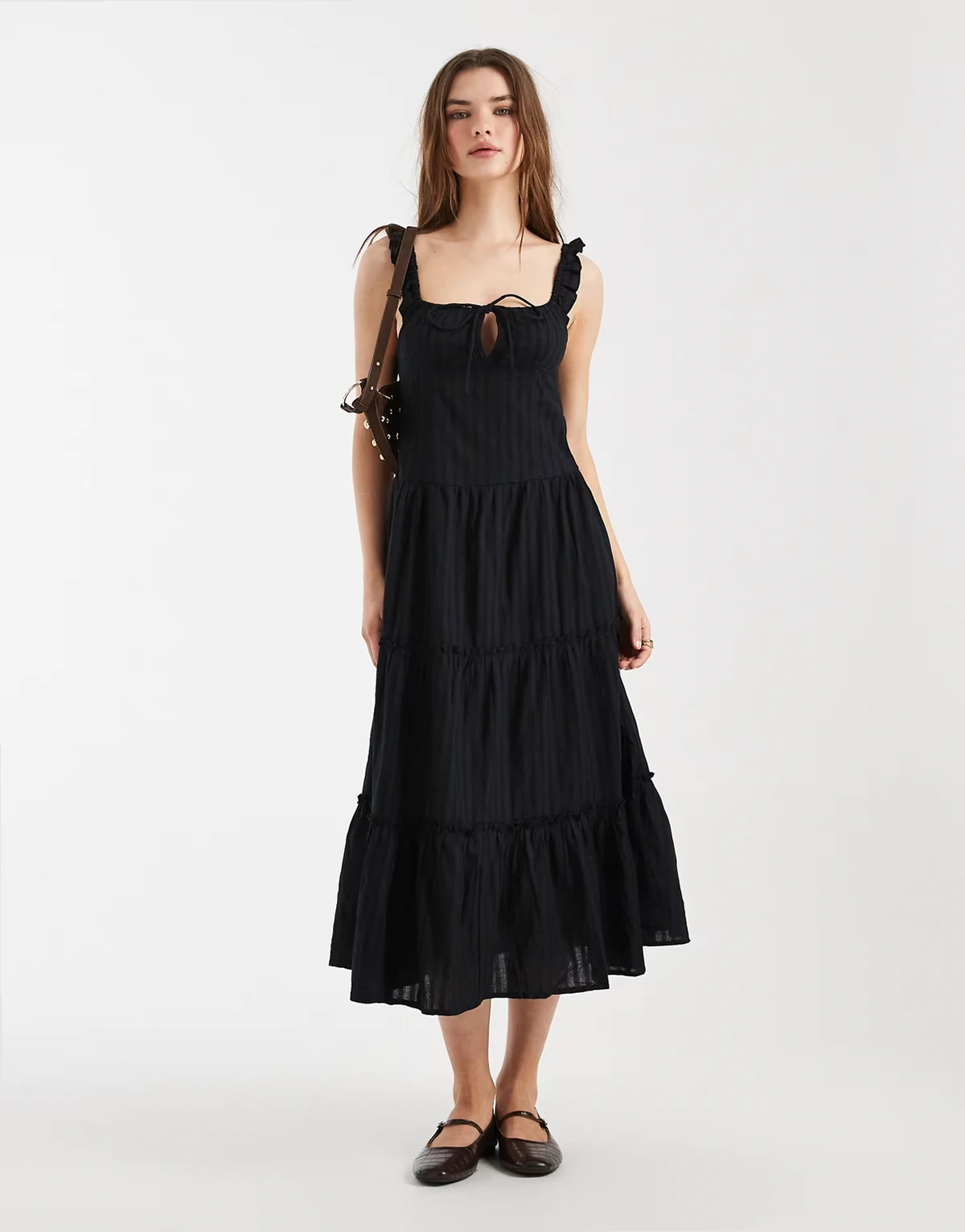 skye corset detailing midi dress in black