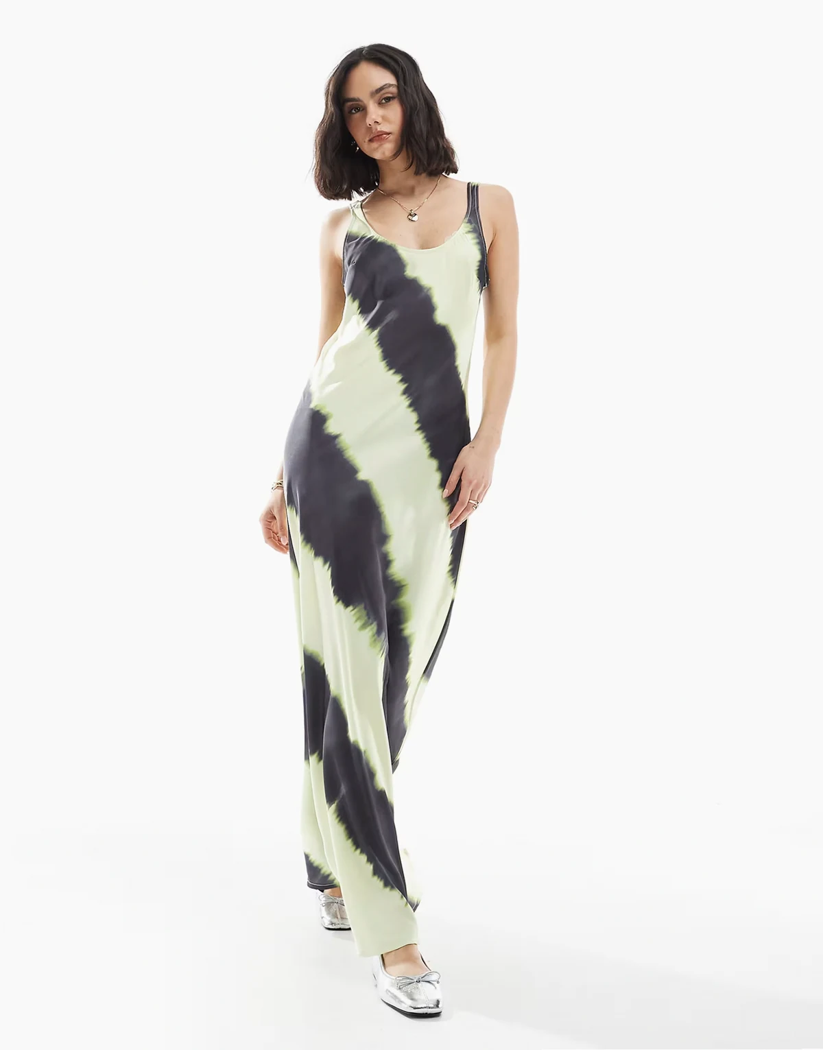 satin dress in yellow print