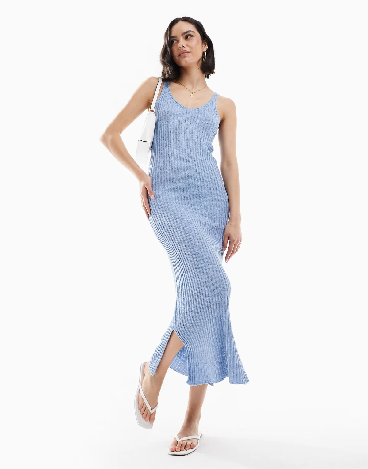 – Midaxi-Strickkleid in Hellblau