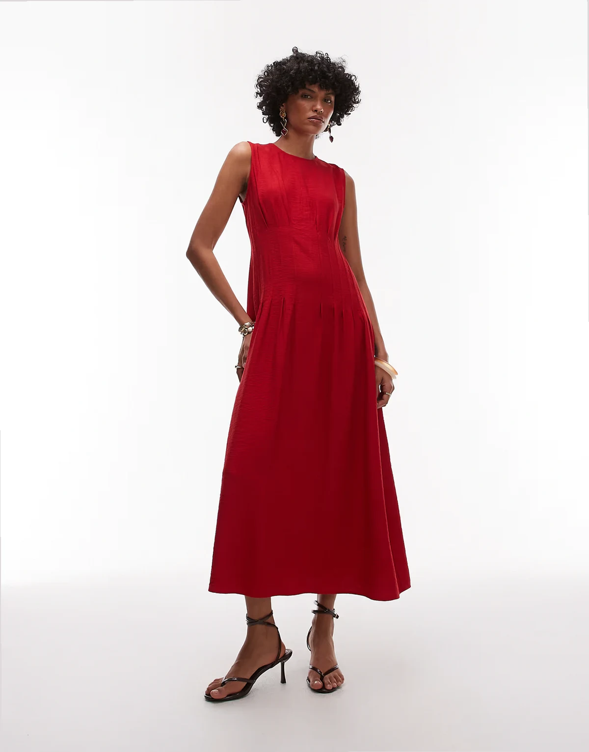 – Midikleid in Rot mit Korsett-Taille