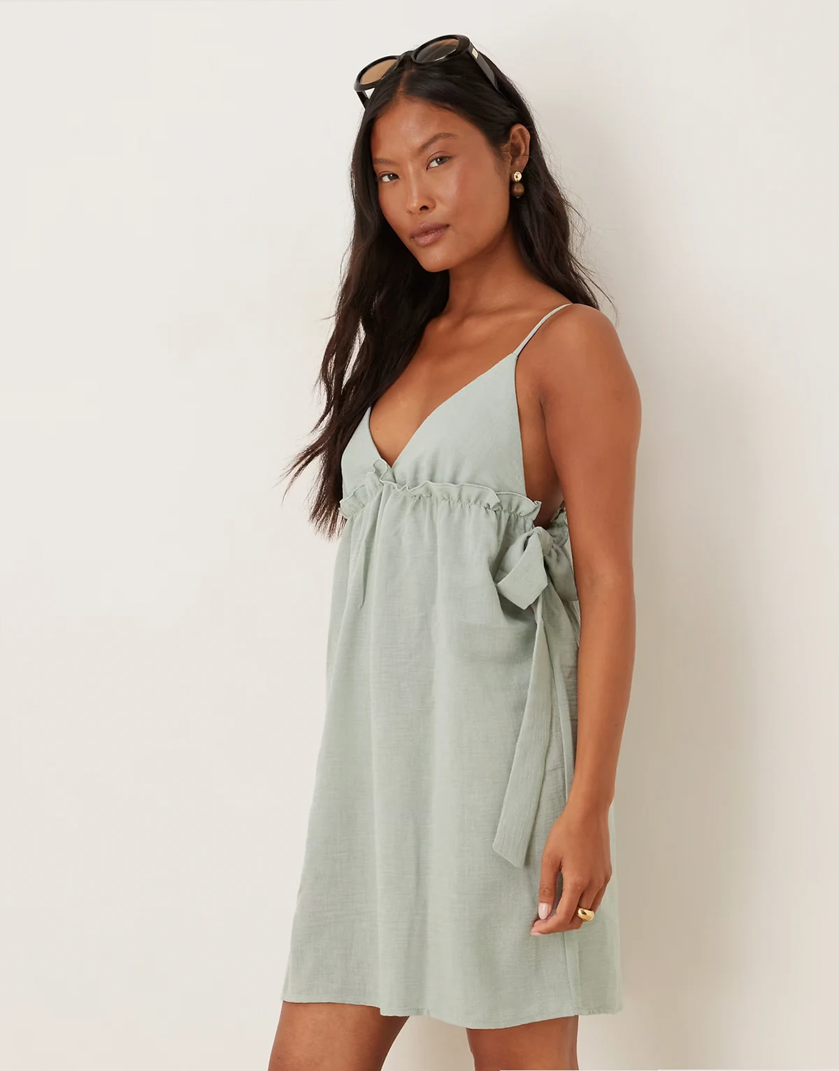 bow detail mini dress in sage green