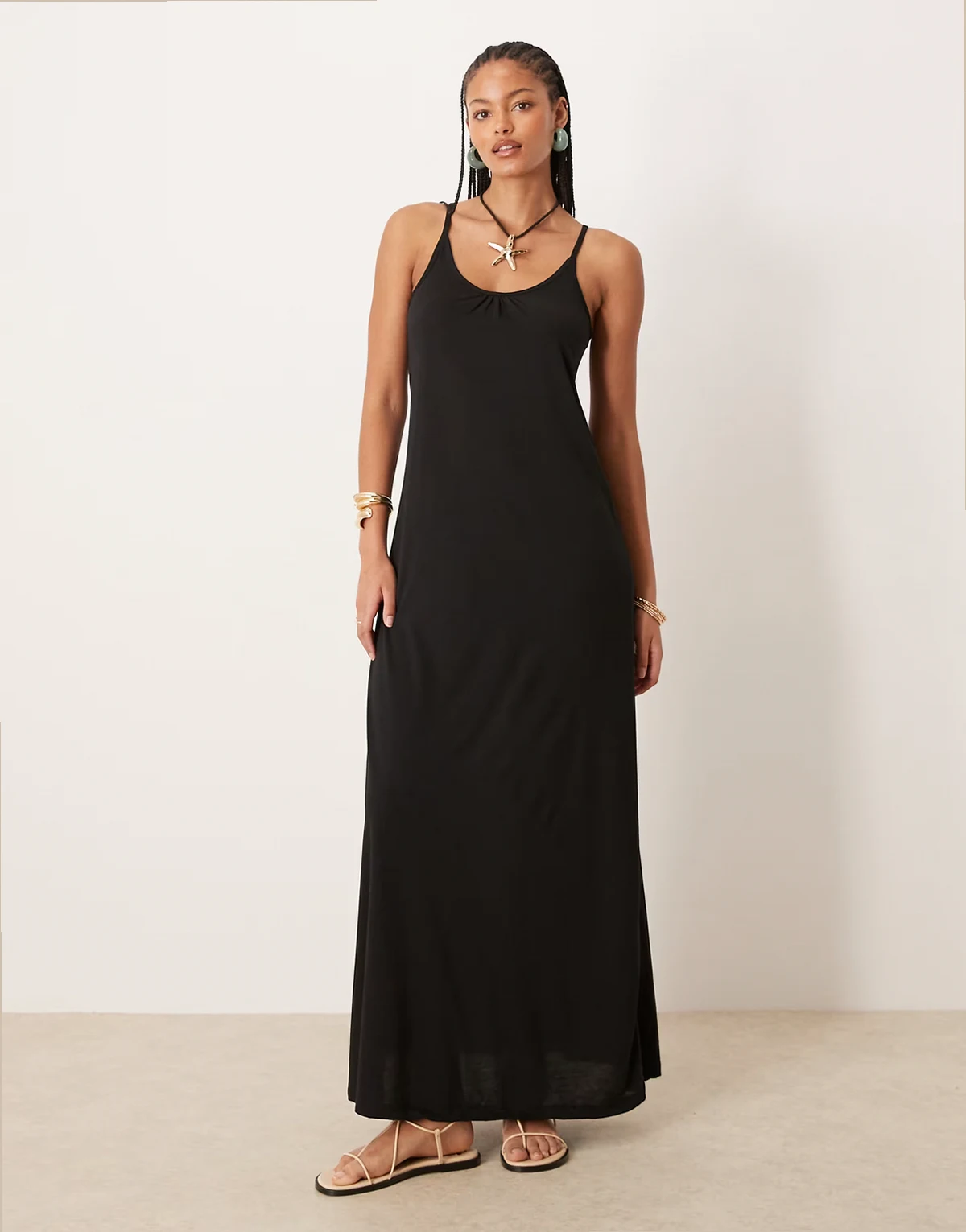 tie back maxi dress in black