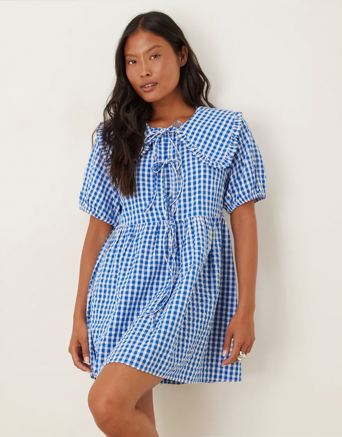 Nobody's Child Petite Blaze collared mini dress in blue gingham