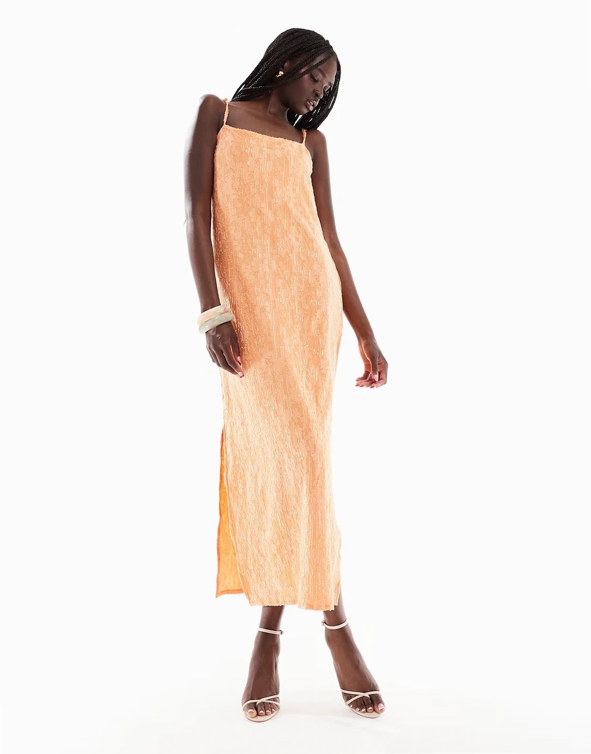 – Camisole-Midikleid in Orange mit Struktur
