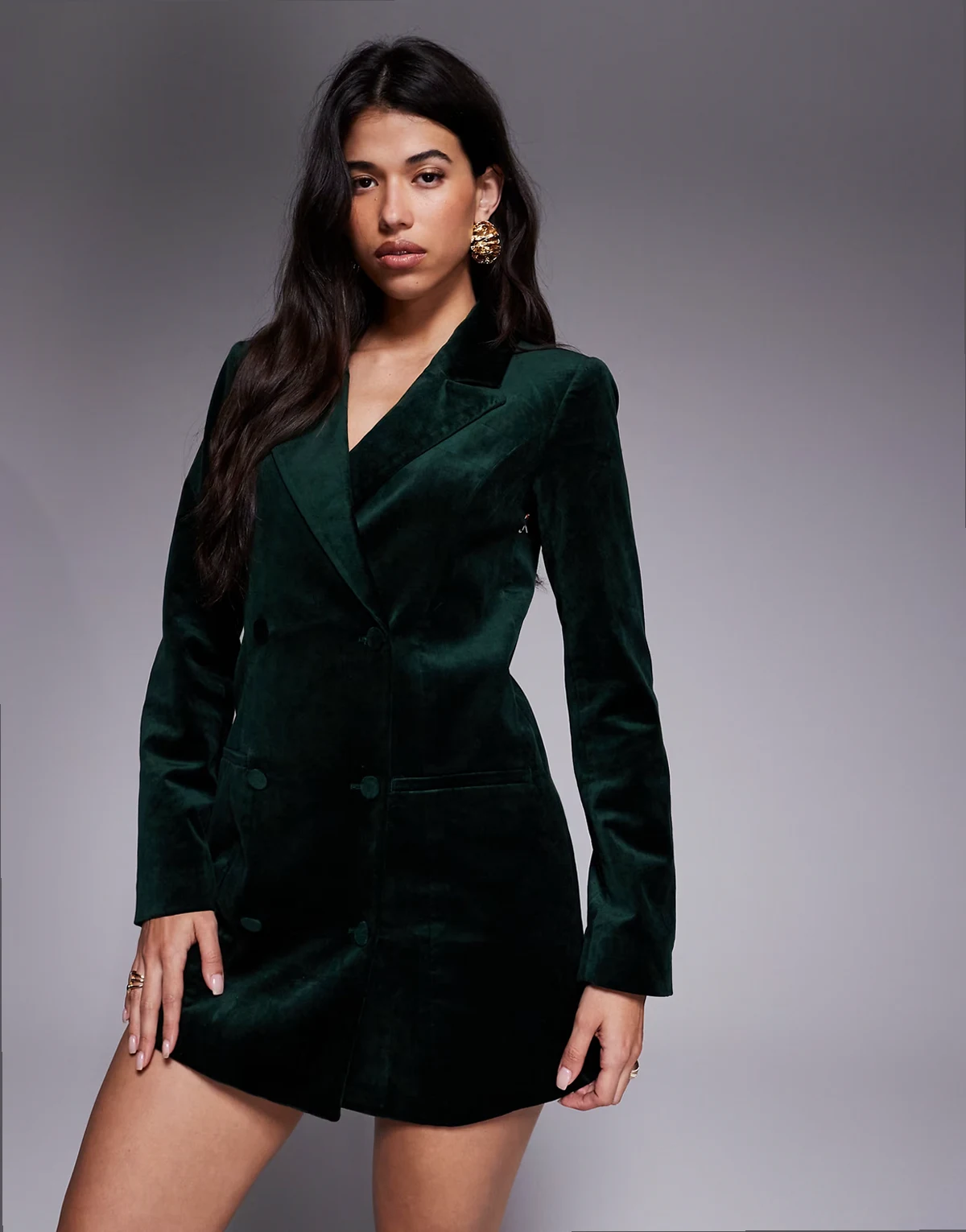 velvet blazer dress in dark green