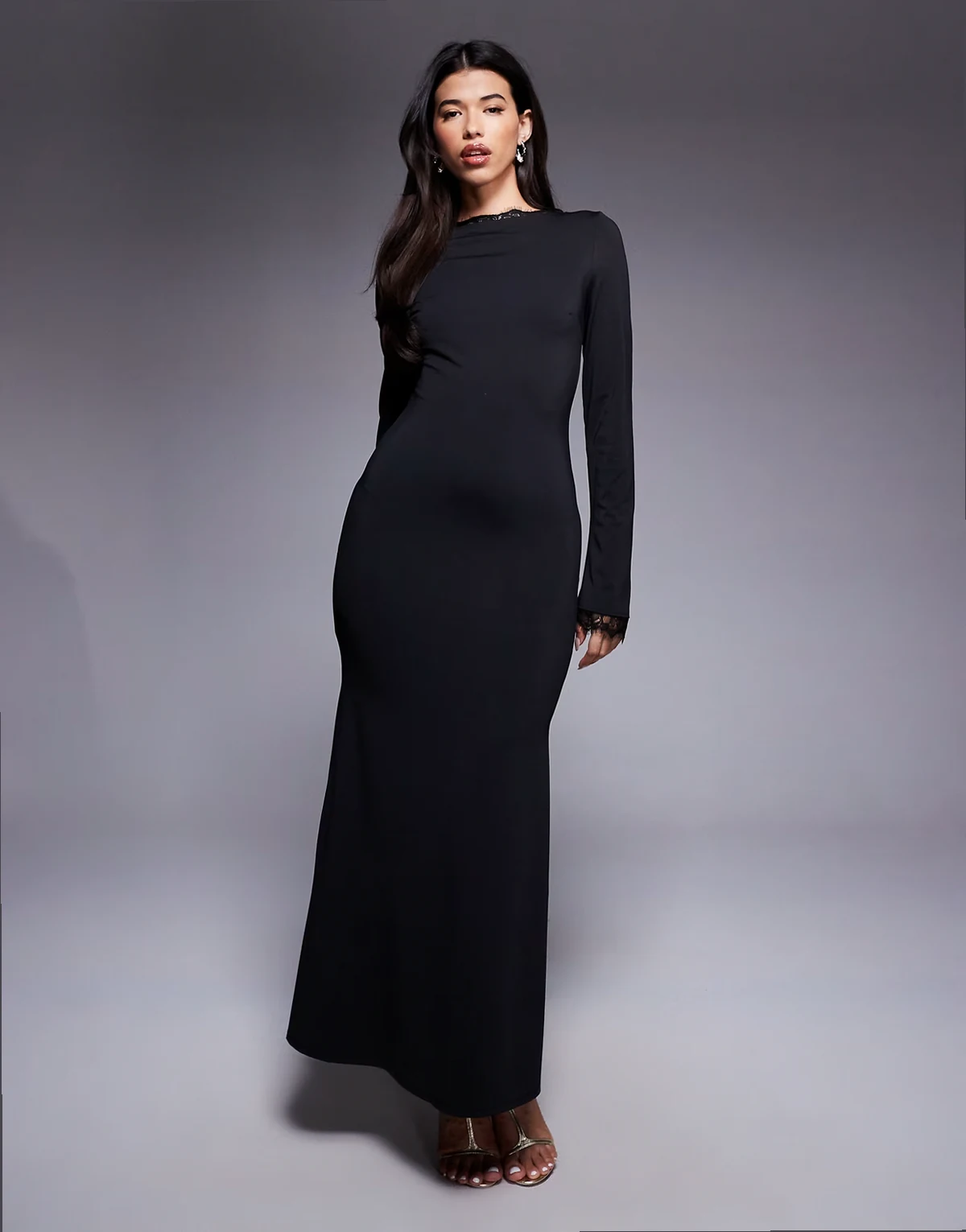 maxi dress with lace detail in black