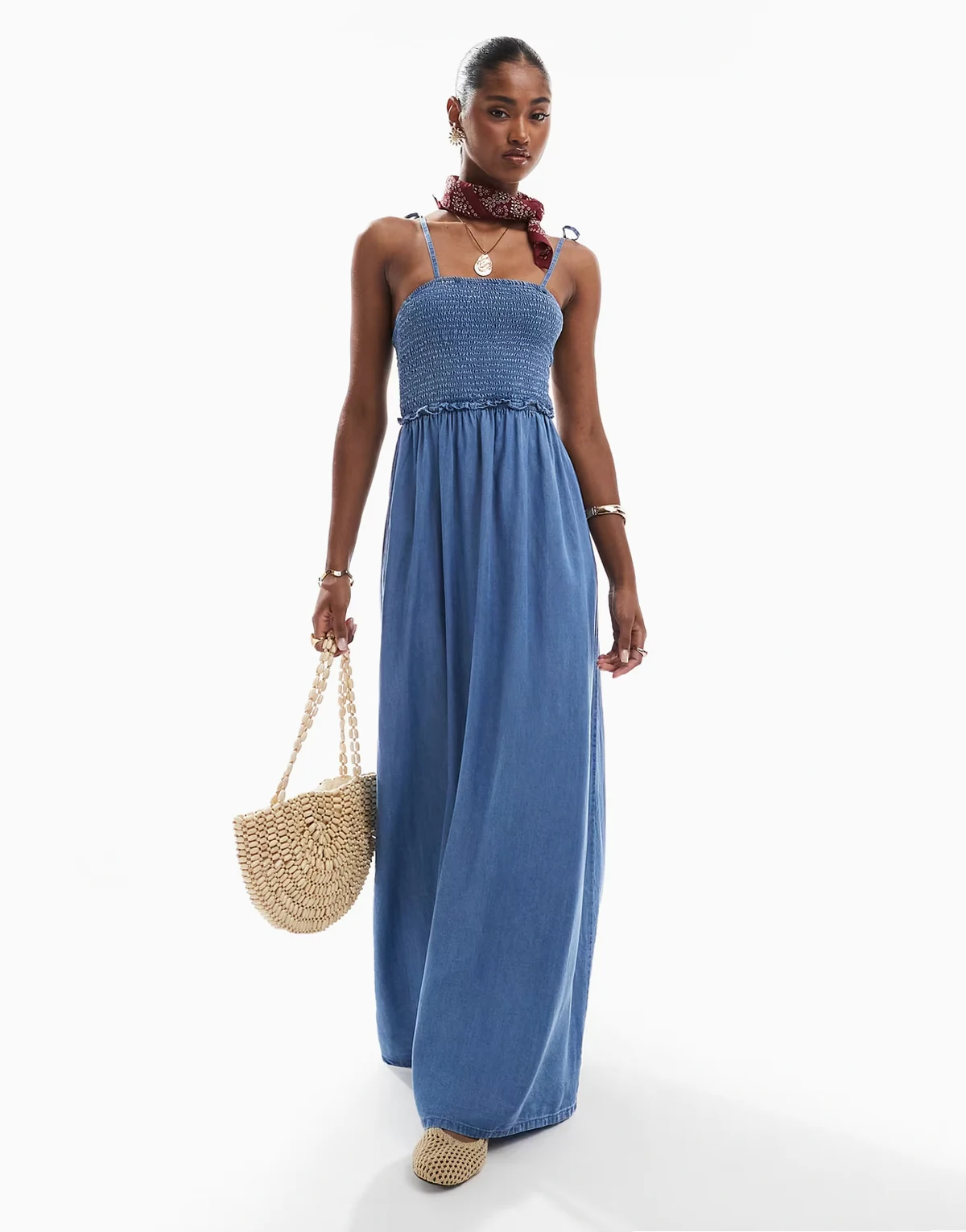 – Hänger-Maxikleid aus mittelblauem Denim