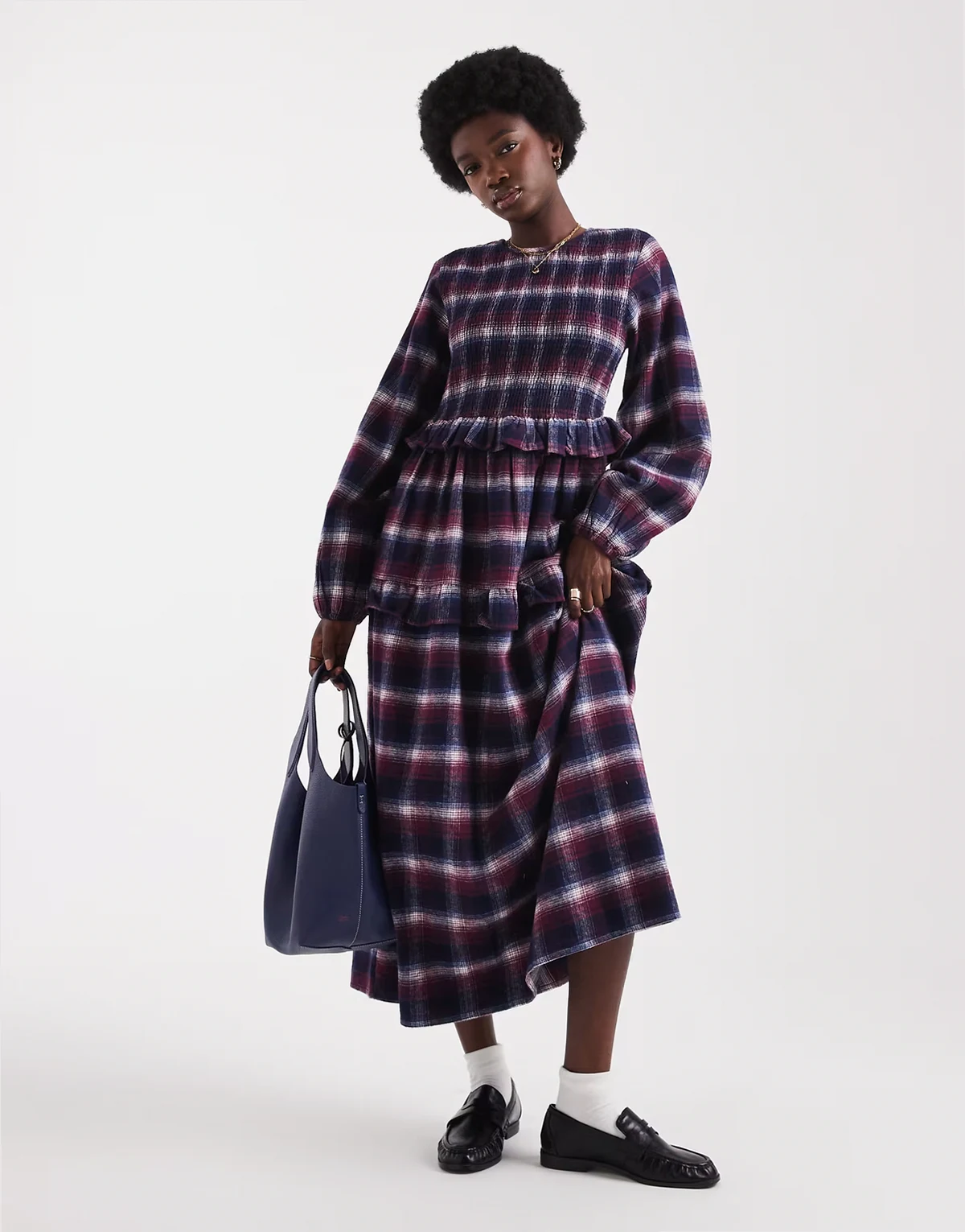 brushed plaid midaxi dress in tartan