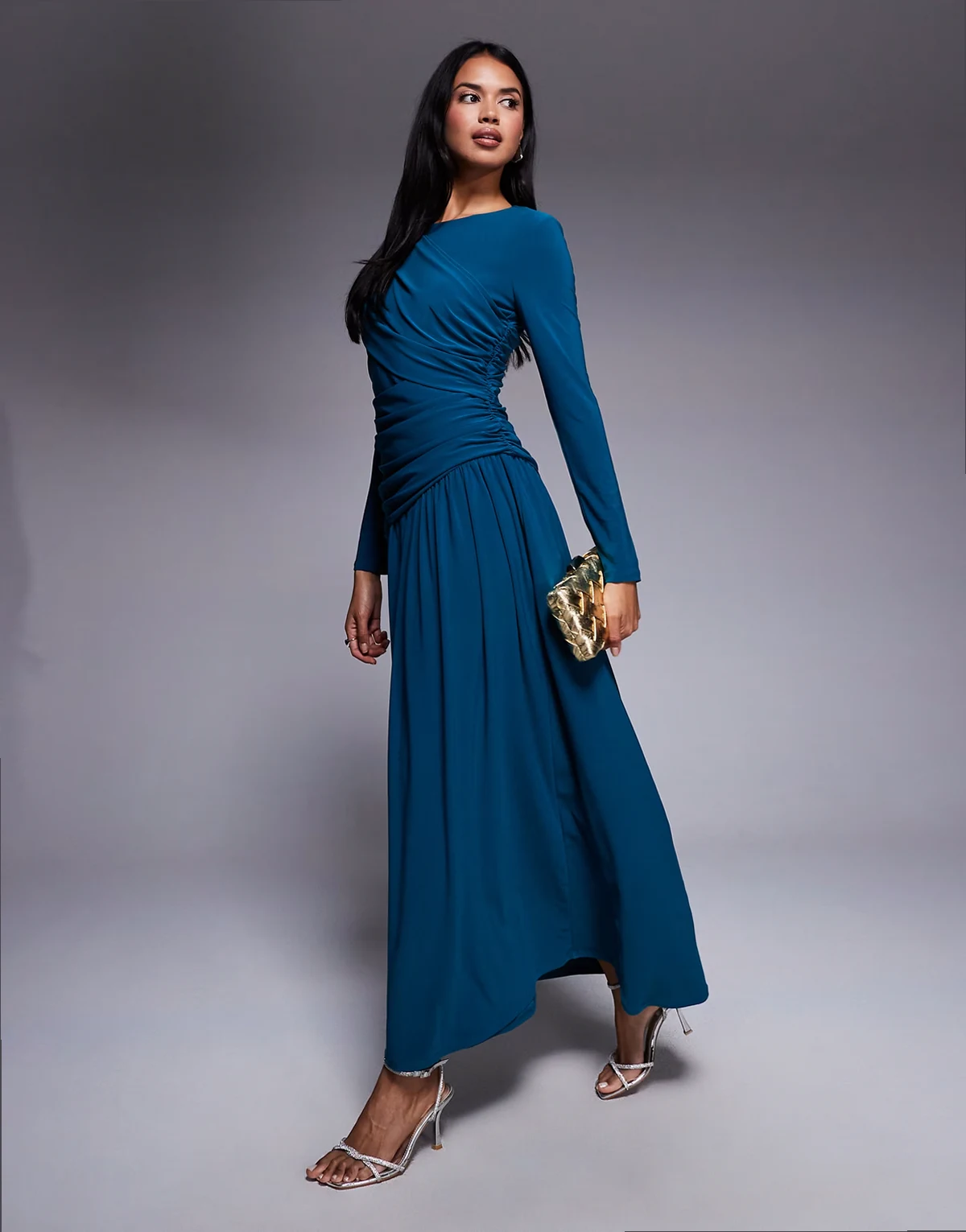 wrap maxi dress in teal