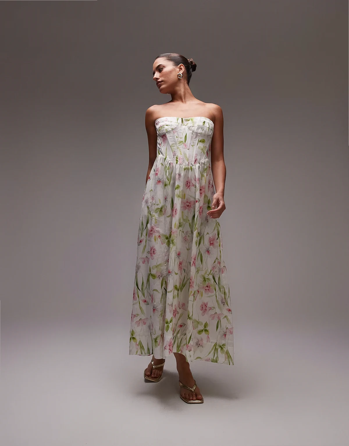 corset midi dress in summer white floral