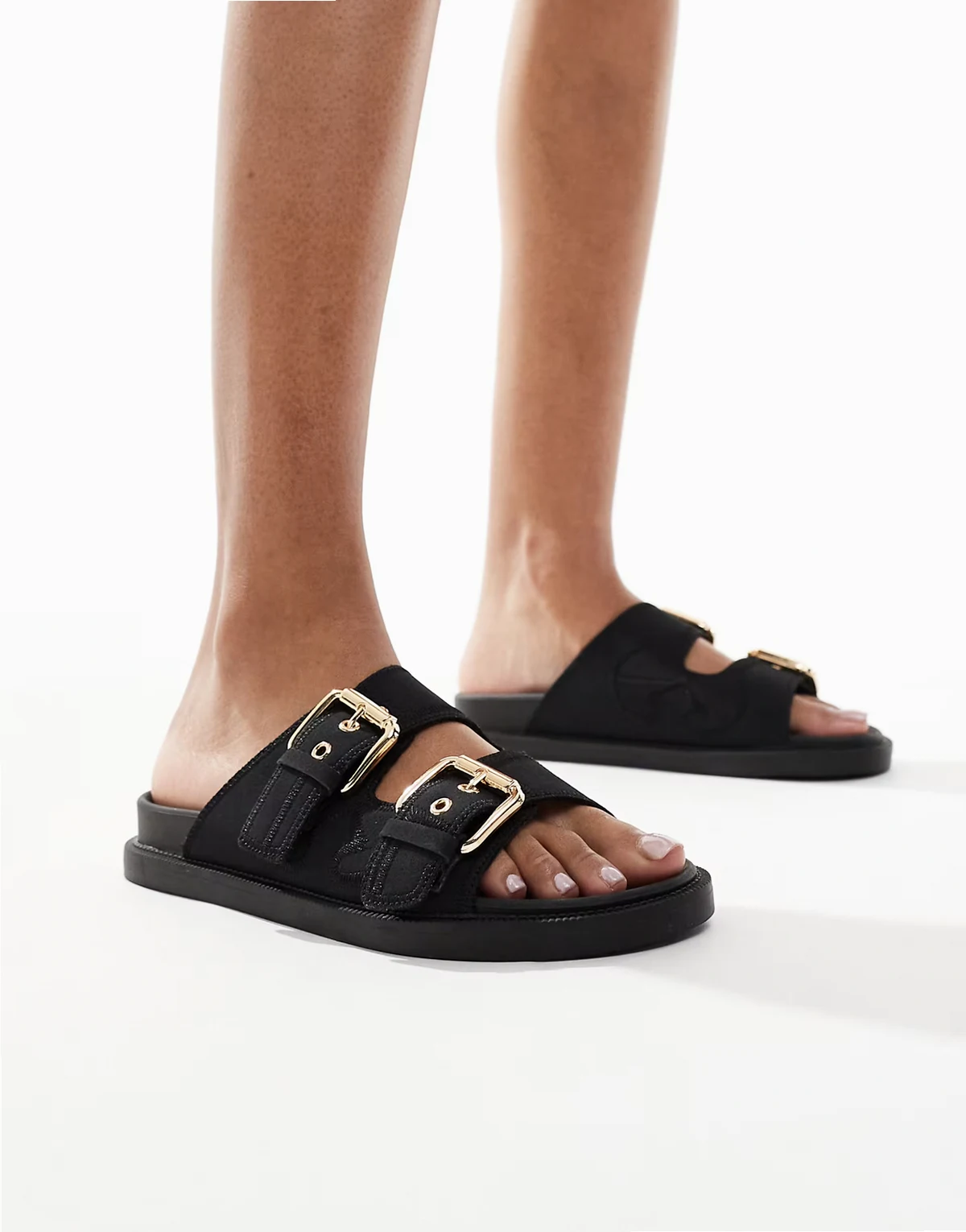 double strap buckle detail sandals in black