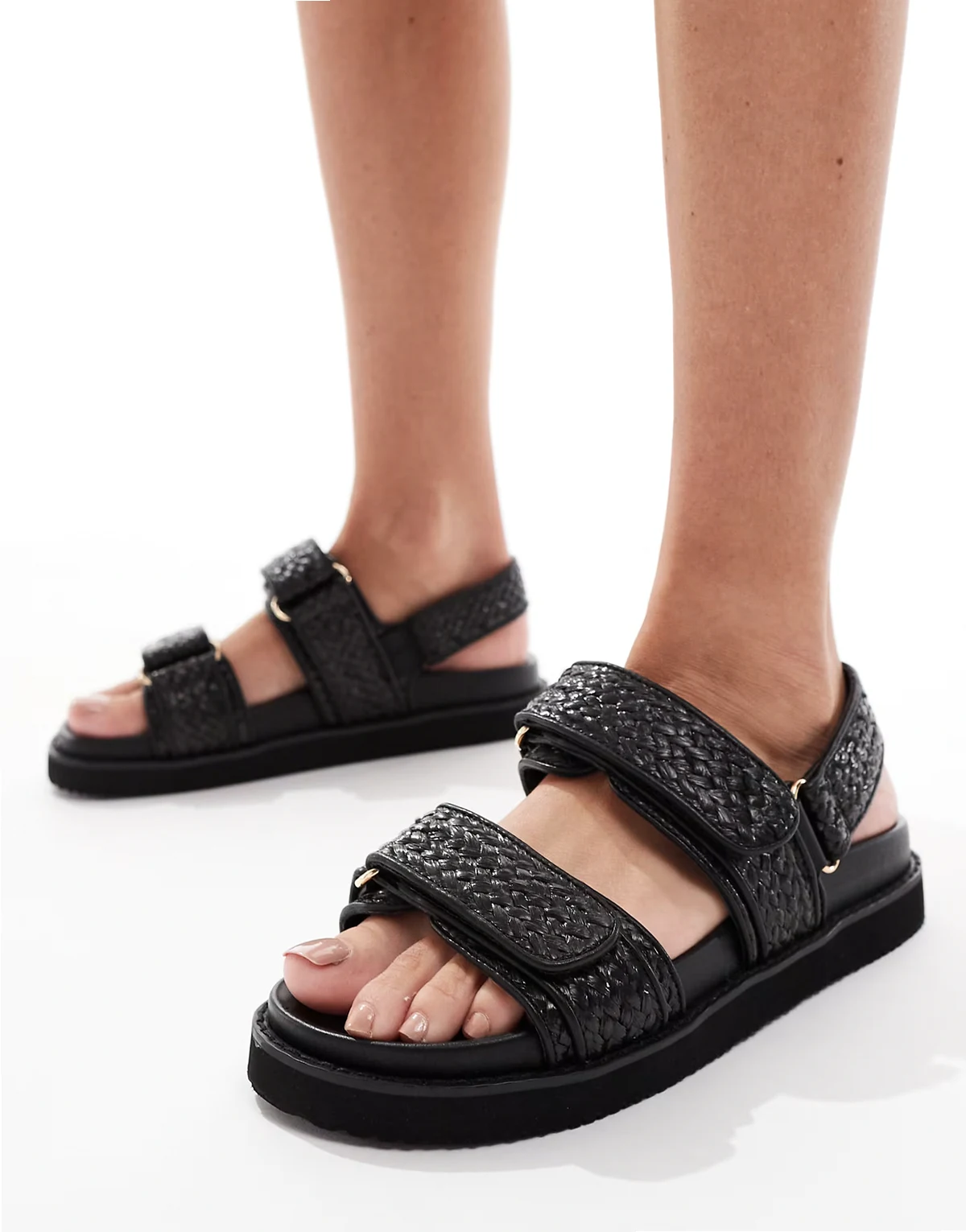 Tiesha footbed sandals in black raffia