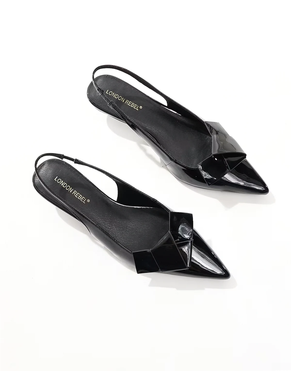 bow detail slingback kitten heels in patent black