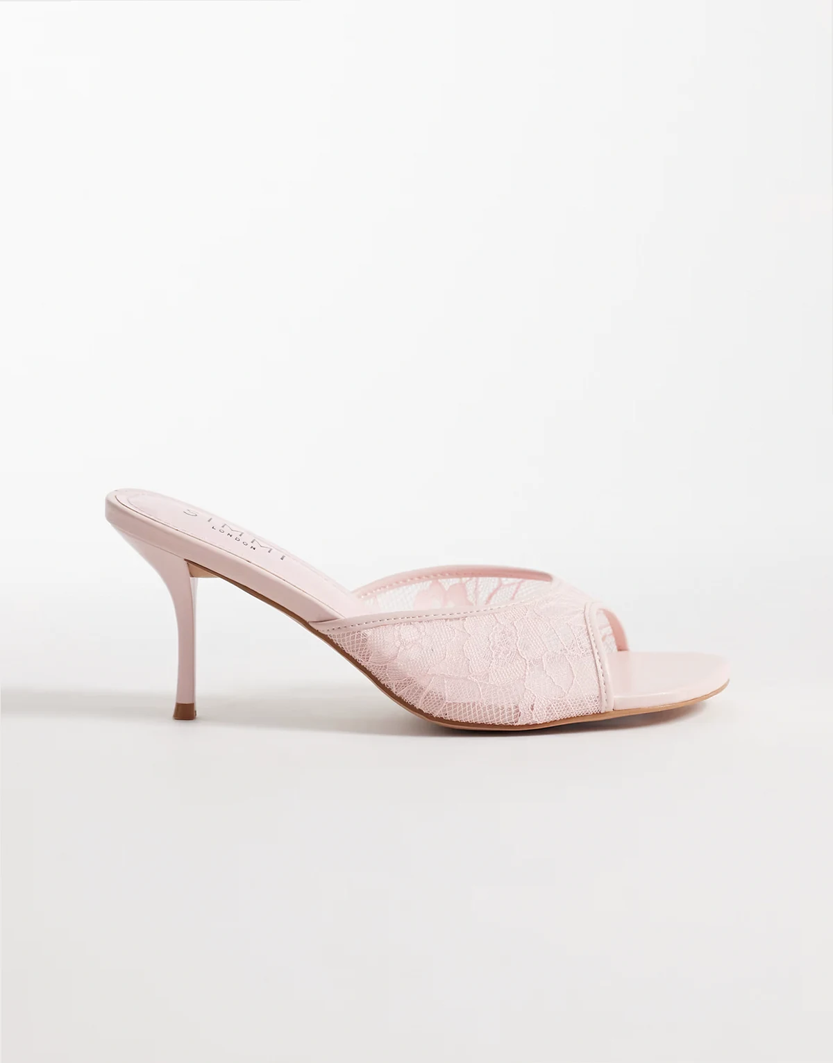 SIMMI London Wide Fit – Illia – Pantoletten aus Spitze in Rosa mit Absatz, weite Passform