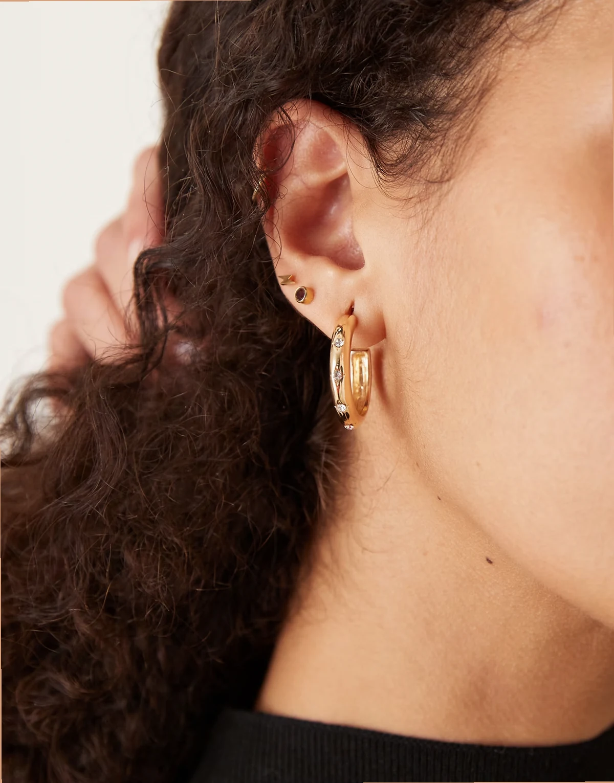 embellished chunky hoop earrings in gold tone