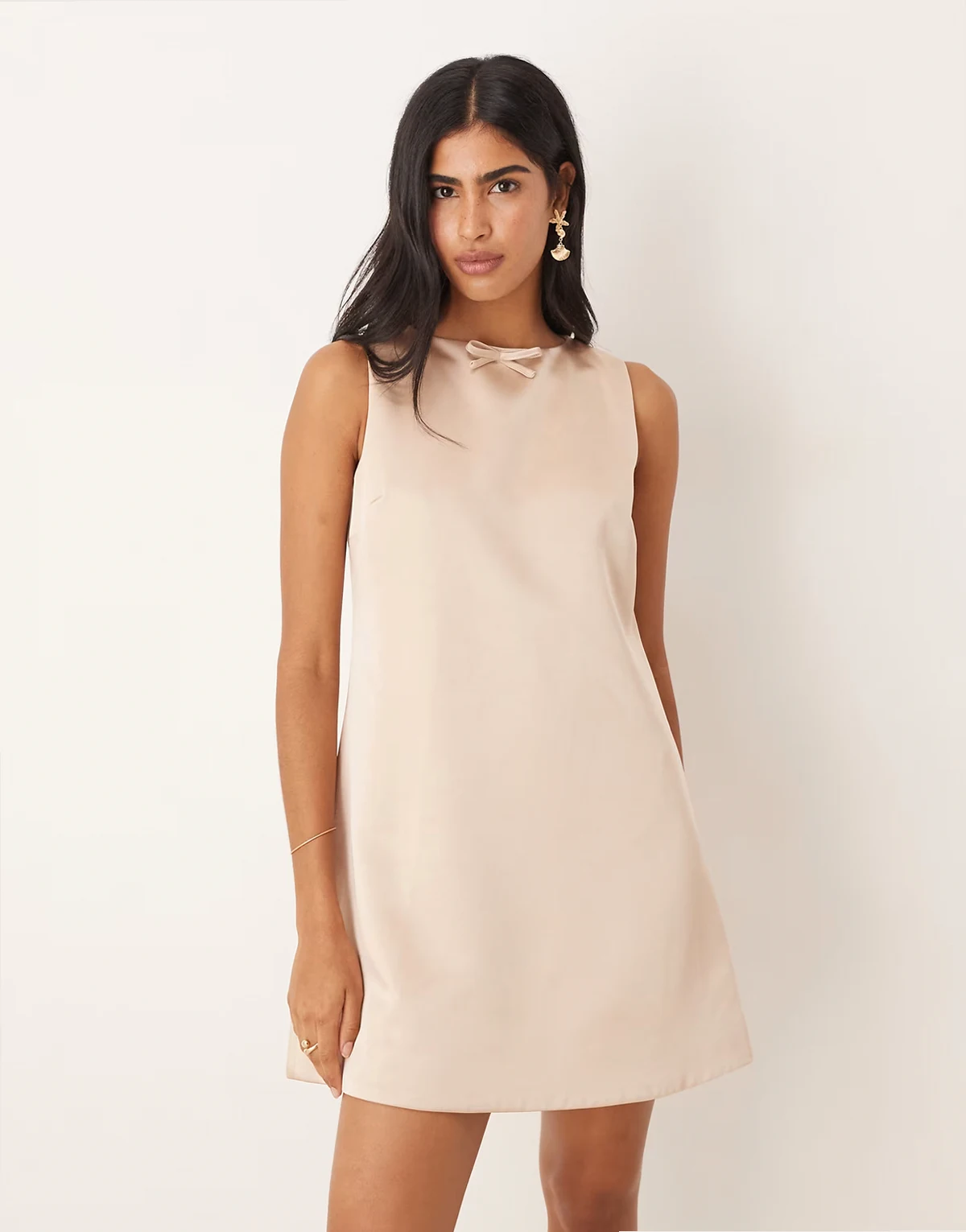 satin mini shift dress in soft gold