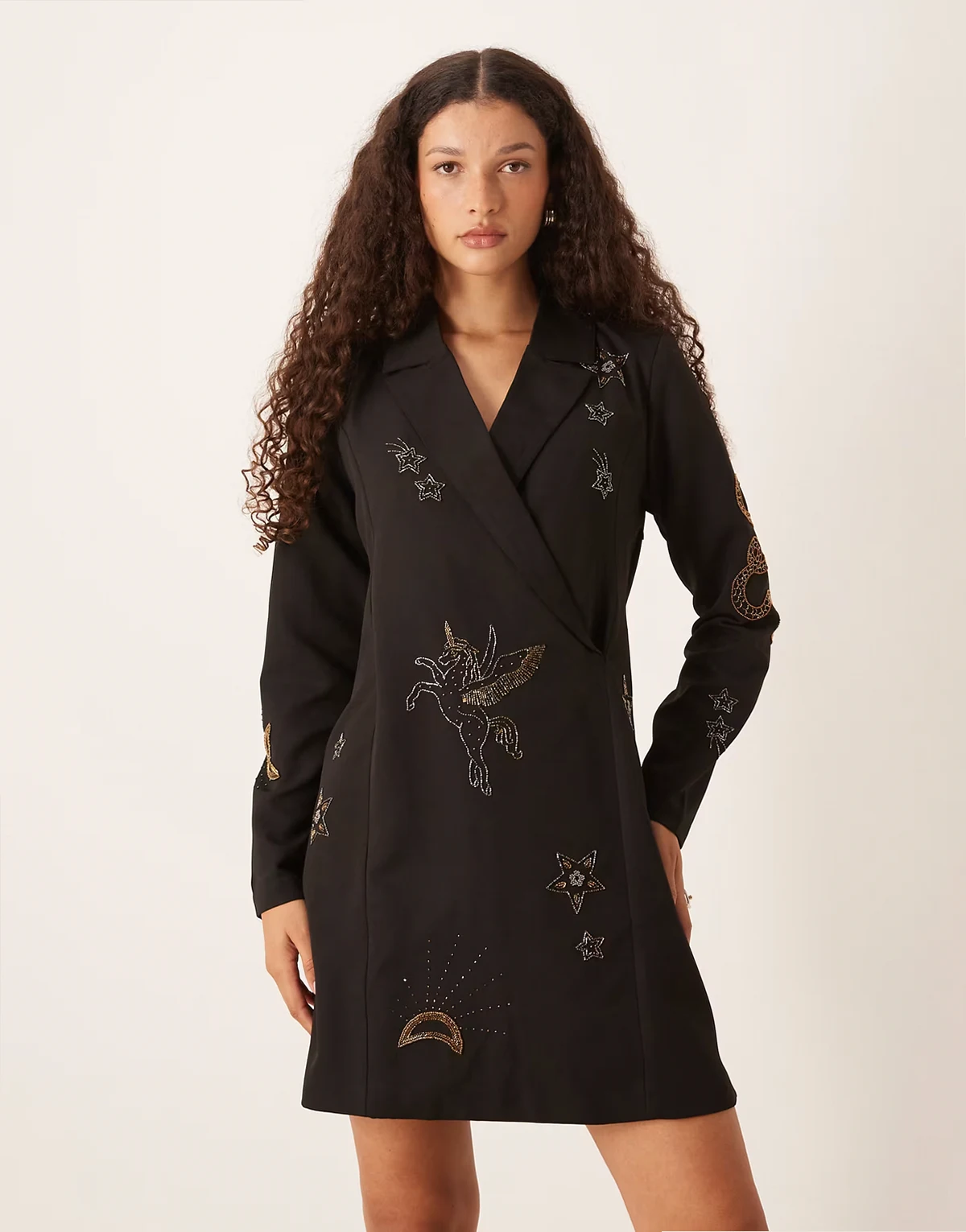 embellished blazer mini dress in black