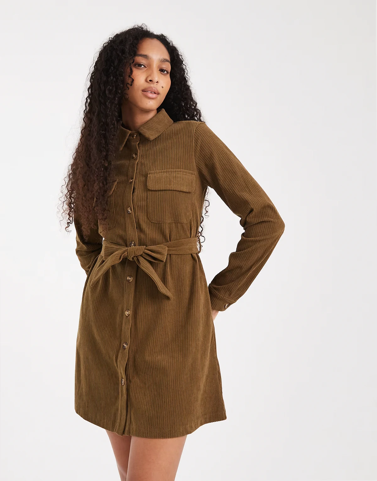 cord button up shirt dress in khaki
