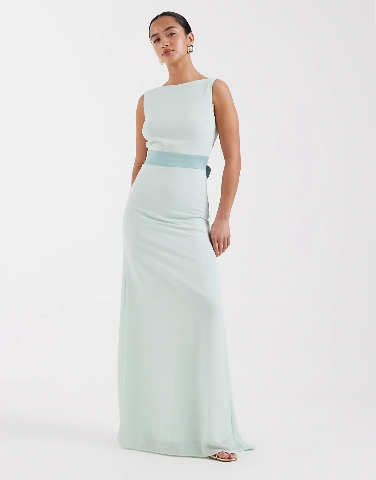 – Bridesmaids – Maxikleid aus Chiffon in Aqua mit Satin-Schleife