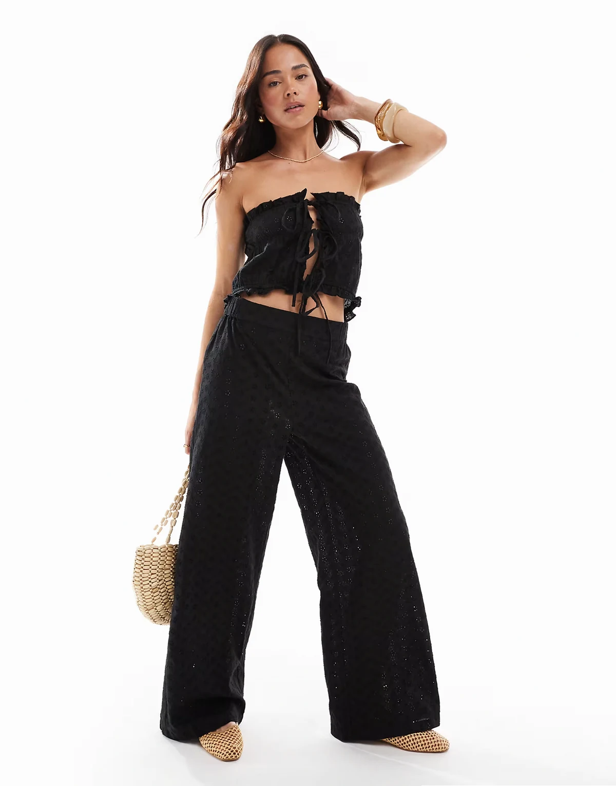 Esmee Exclusive eyelet beach set in black