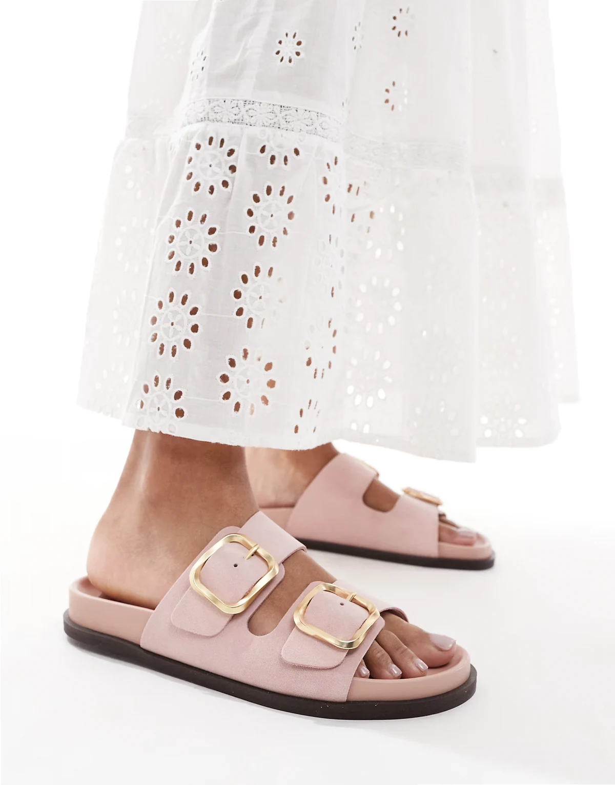 Tylee double buckle sandals in pink suede