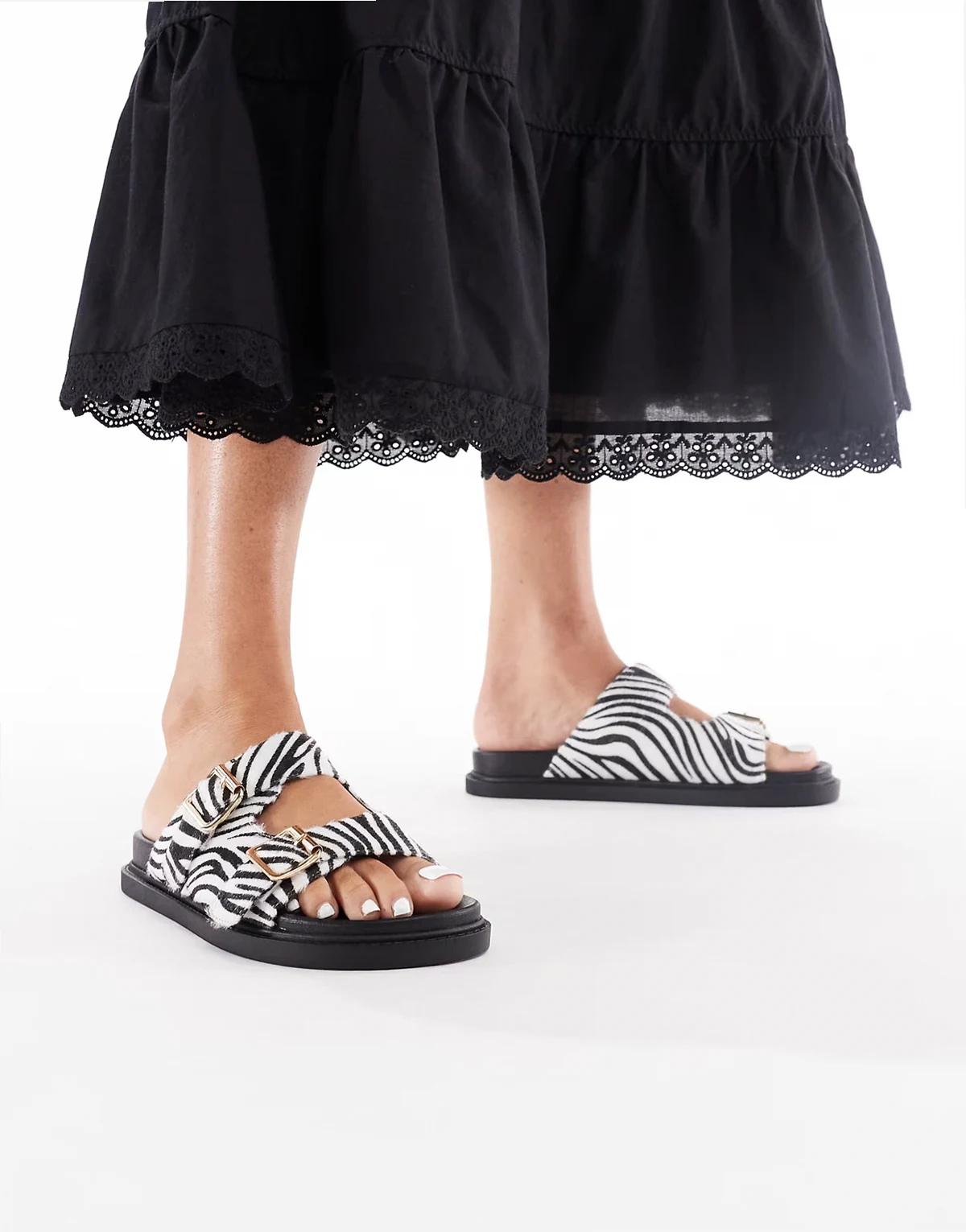 buckle detail sandals in zebra print