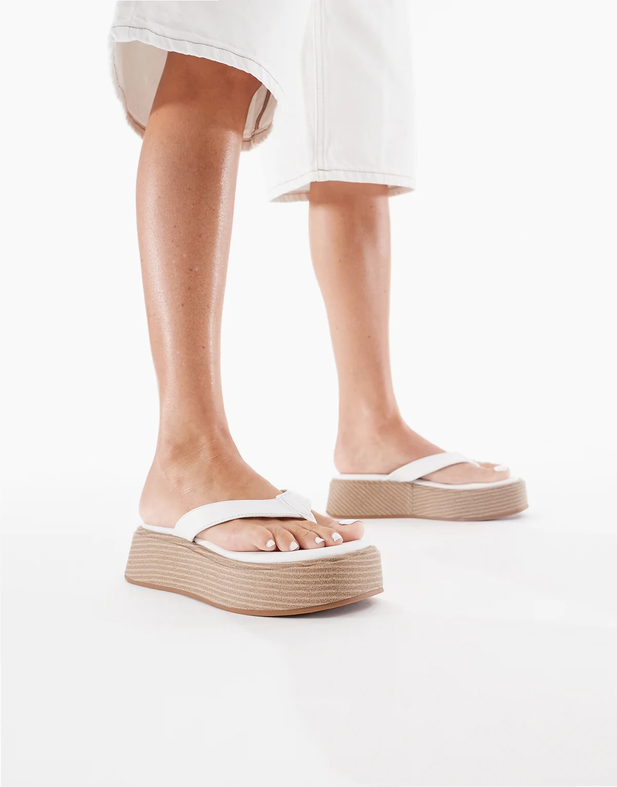 thong flatform espadrille sandals in white PU