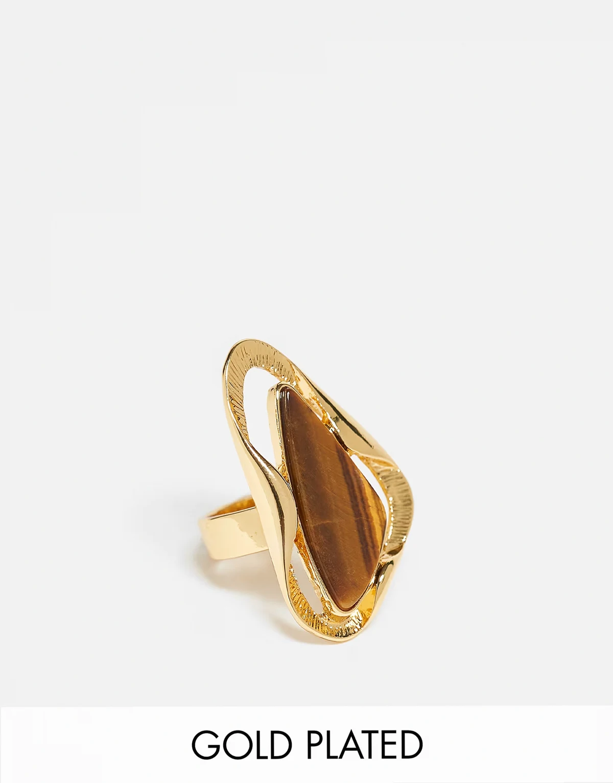 – Limited Edition – Ring im geschmolzenen Design mit 14-Karat-Vergoldung und echtem Tigerauge-Halbedelstein