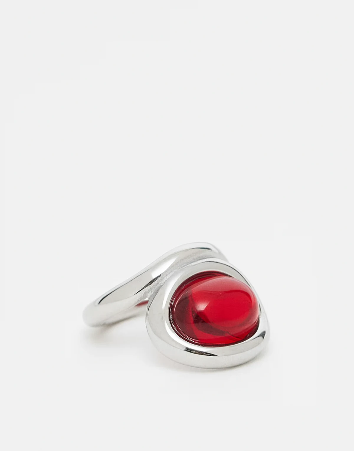 – Exklusiver Cocktail-Ring aus Edelstahl mit abstraktem Design in Silberoptik und Rot