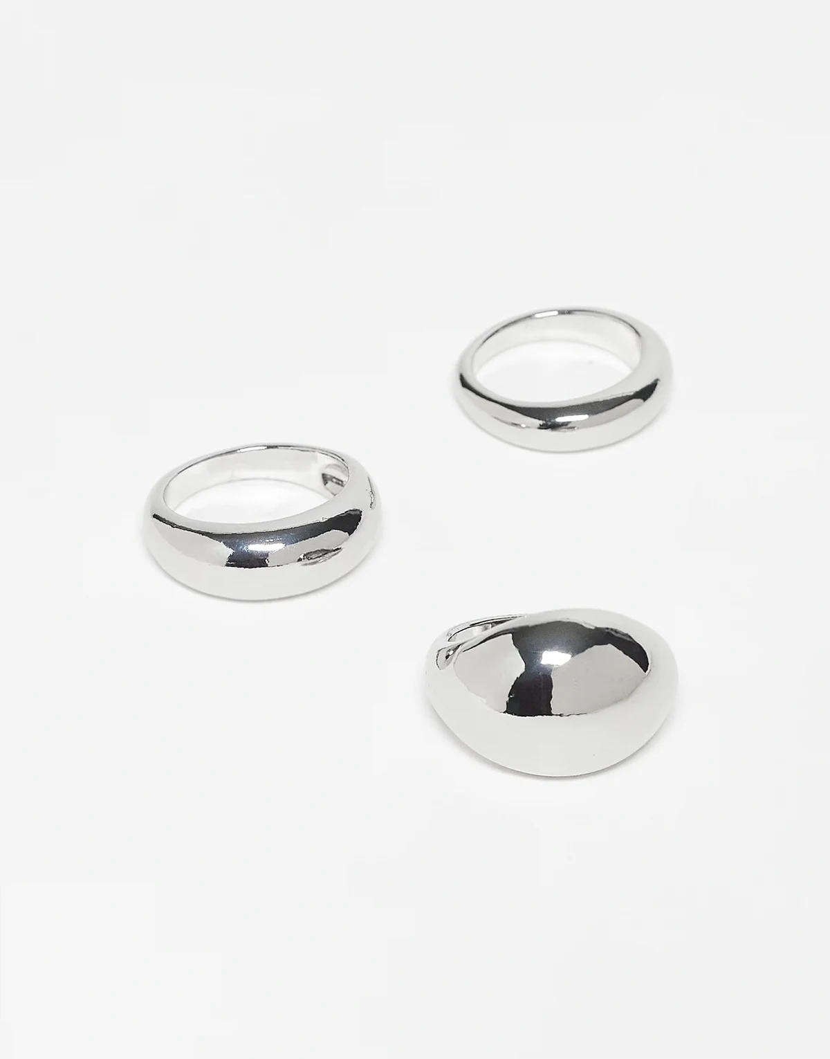 pack of 3 chunky bubble rings in silver tone