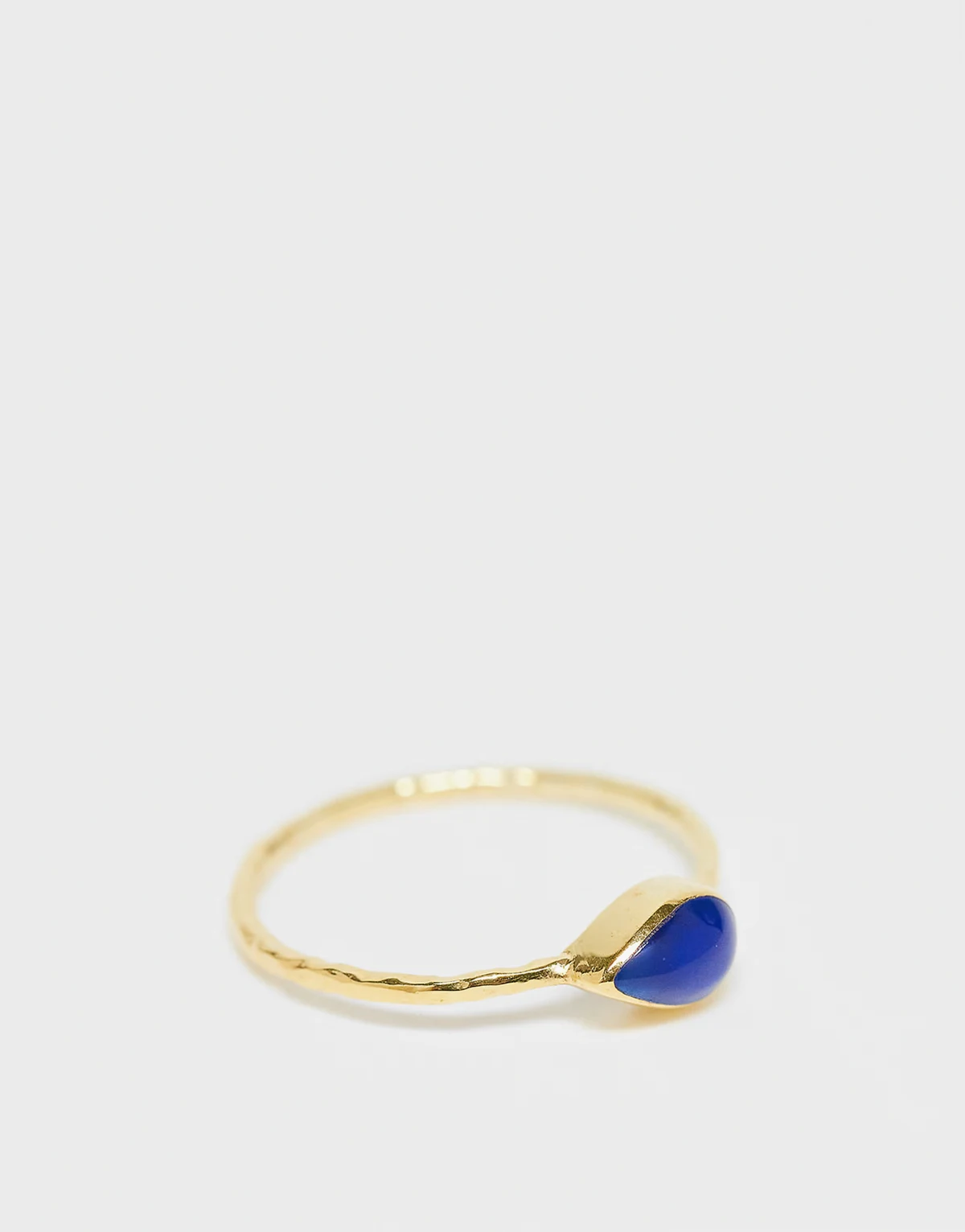 gold plated blue stone hammered ring