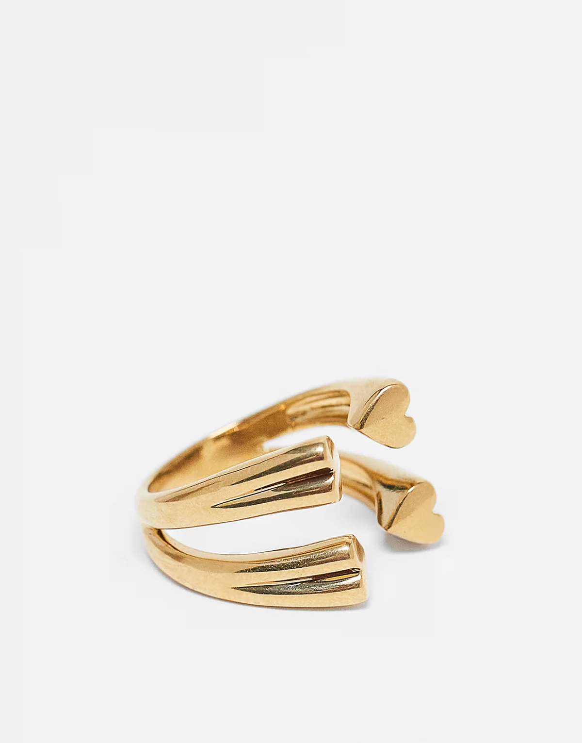 – Doppellagiger, offener Ring mit Herzdetails in Gold