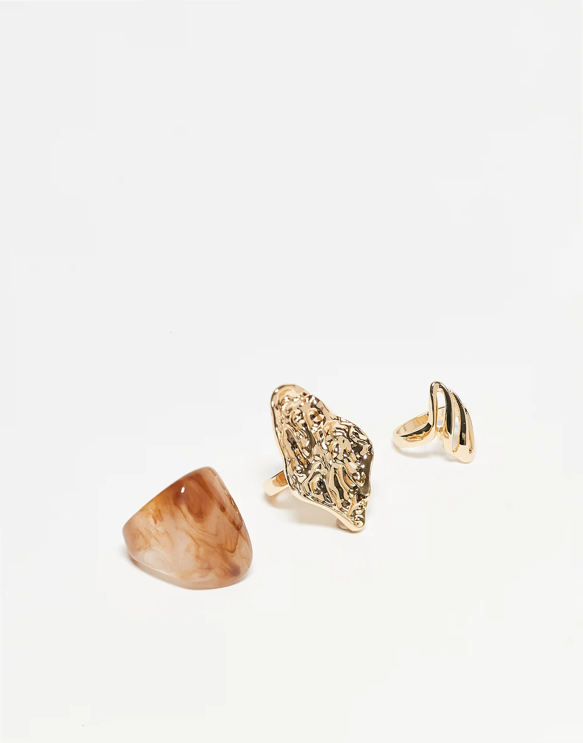 – 3er-Set Ringe in Goldoptik und brauner Schildpatt-Optik