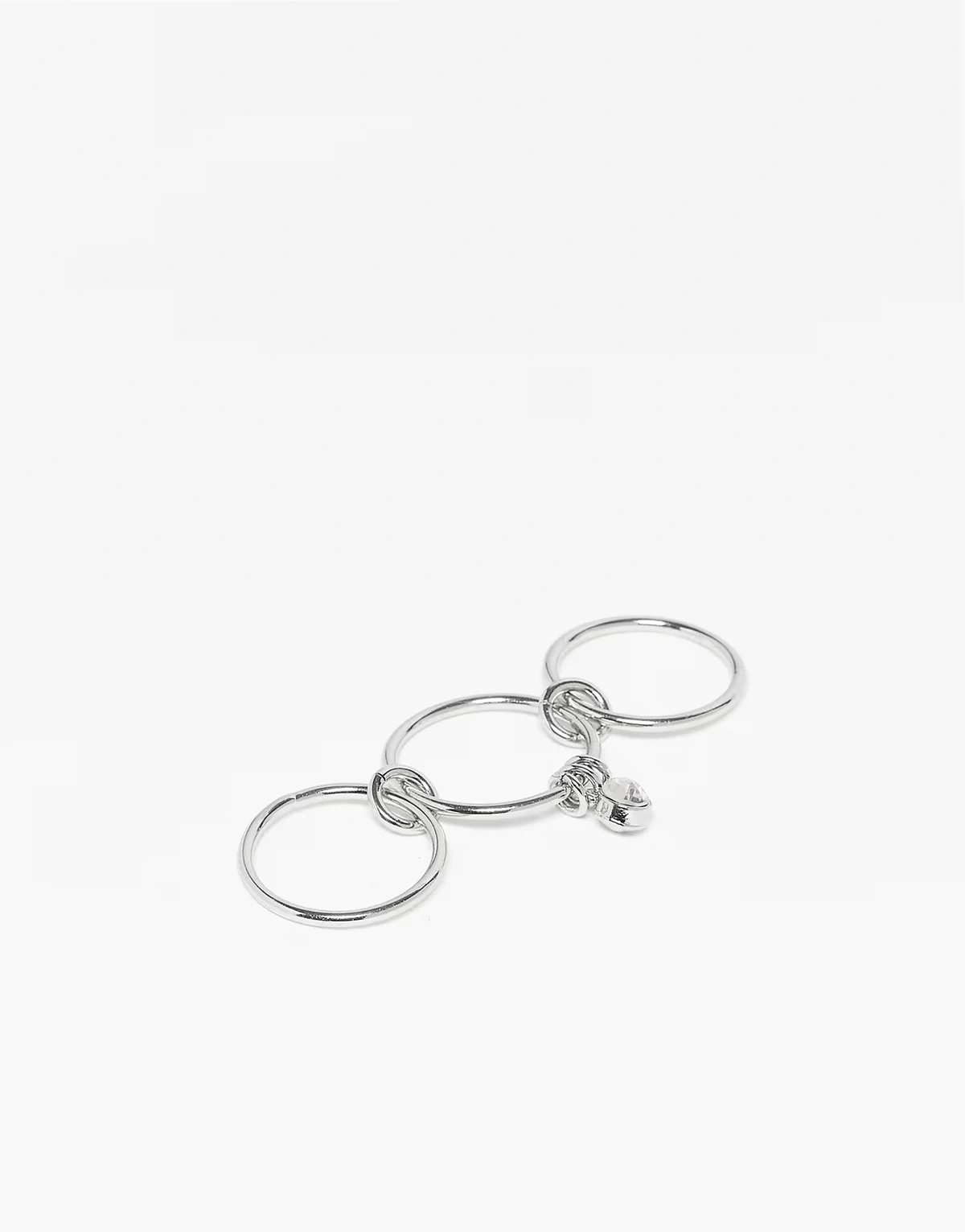  3 link ring with faux sparkly crystal detail in silver tone