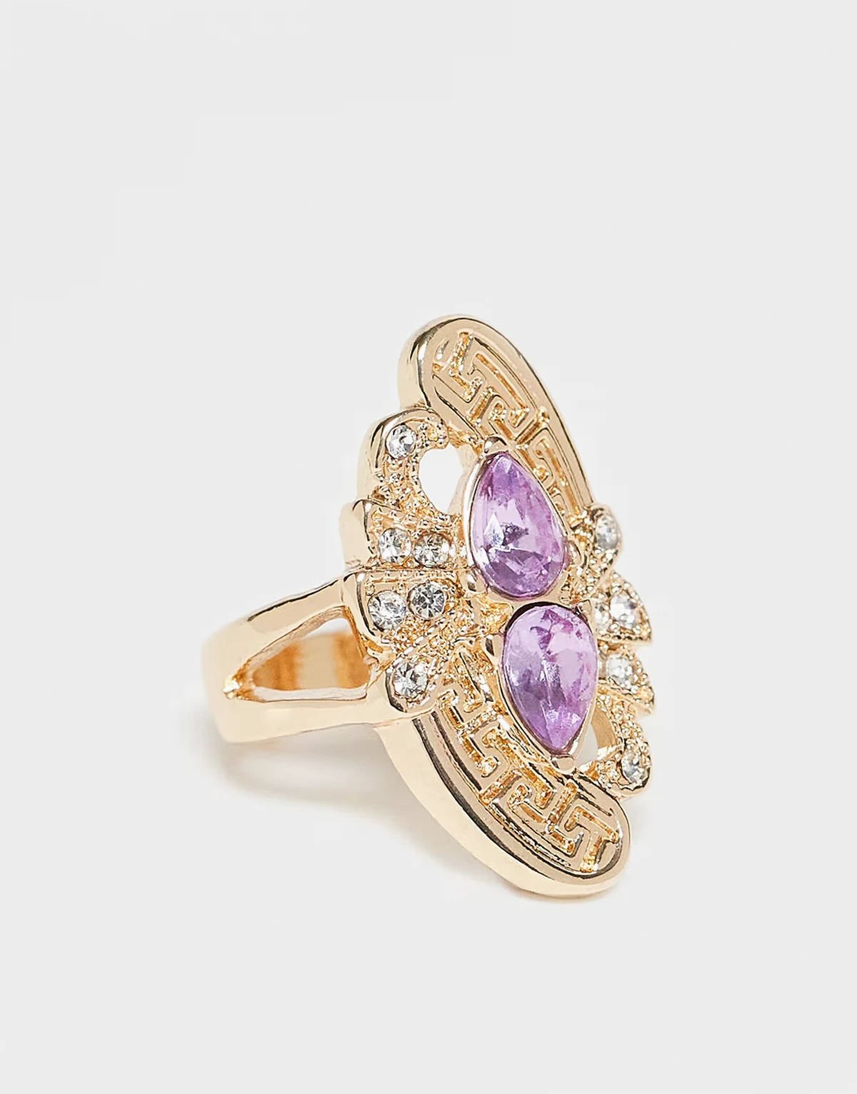 ring with purple faux-stone setting in gold tone