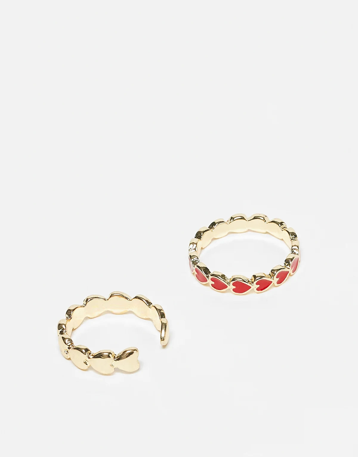 – 2er-Pack Ringe in Goldoptik und Rot mit Herz-Detail