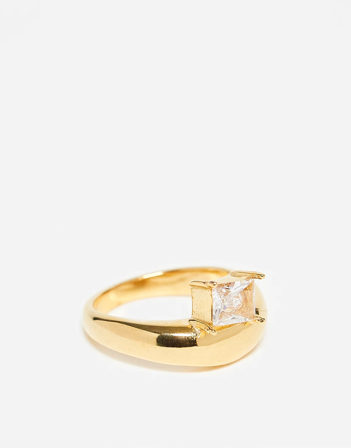stainless steel bubble wave ring with square sparkly crystal stone set in gold tone