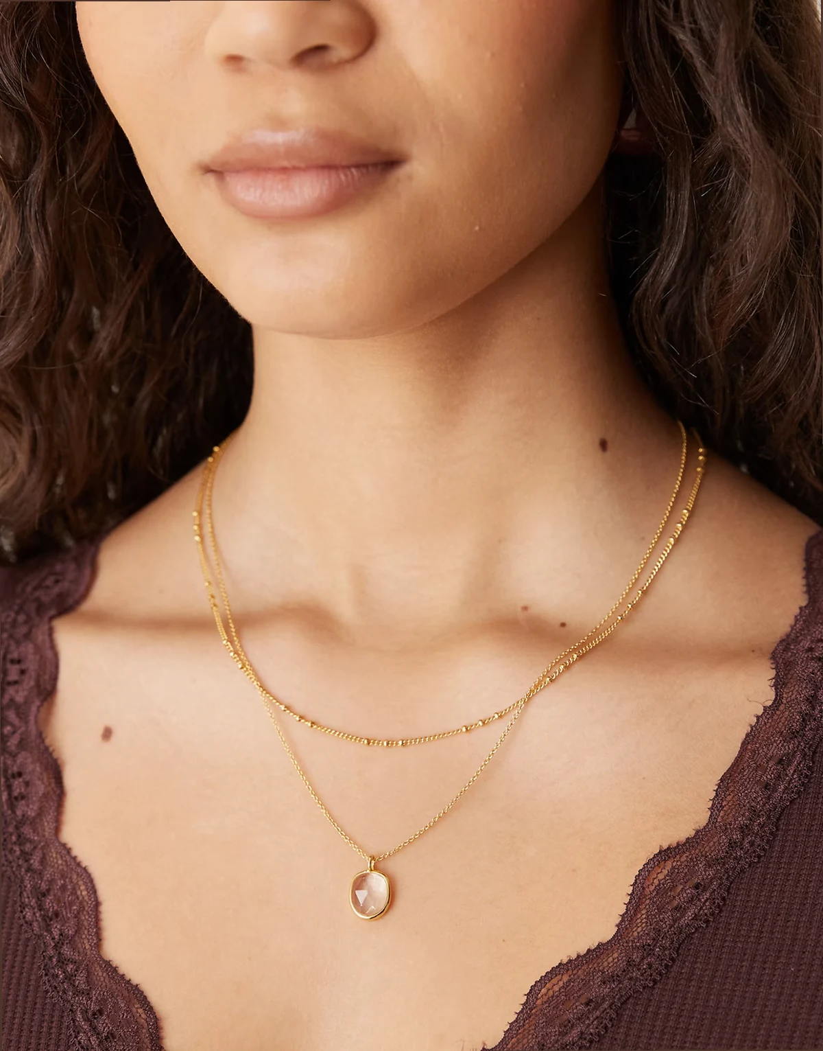 Z layered clear faux quartz necklace in 14k gold plated