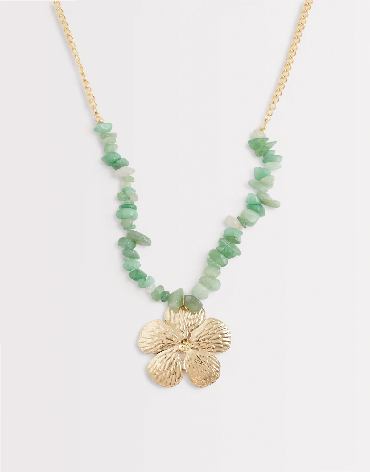 statement flower pendant beaded necklace in teal and gold tone
