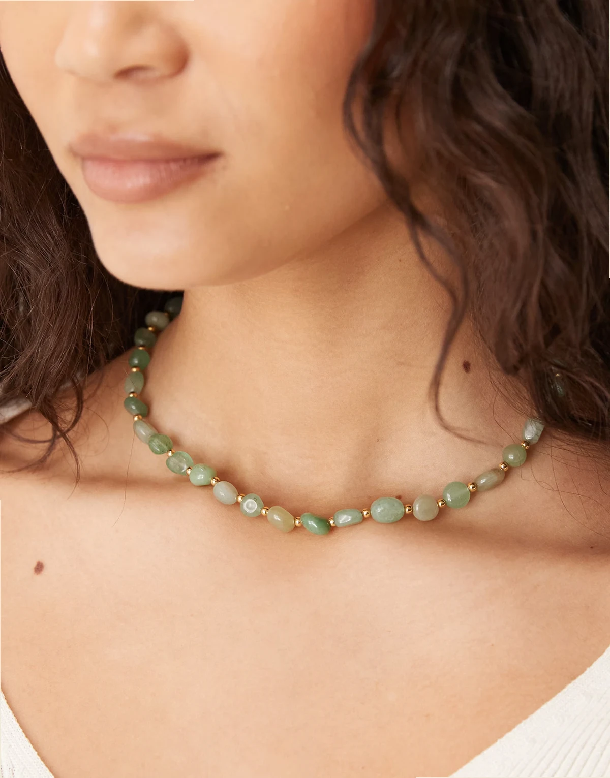 Z aventurine pebble necklace in 14k gold plated
