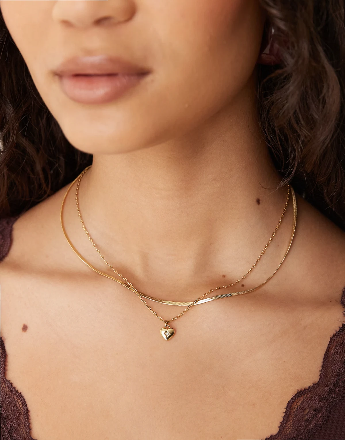 – Z – Platerowany 14złotem warstwowy naszyjnik z zawieszką w kształcie serca