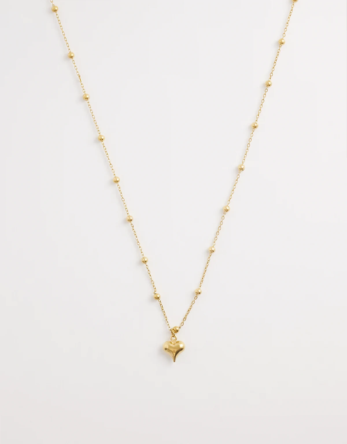 satellite chain heart pendant necklace in 18kt gold plated stainless steel