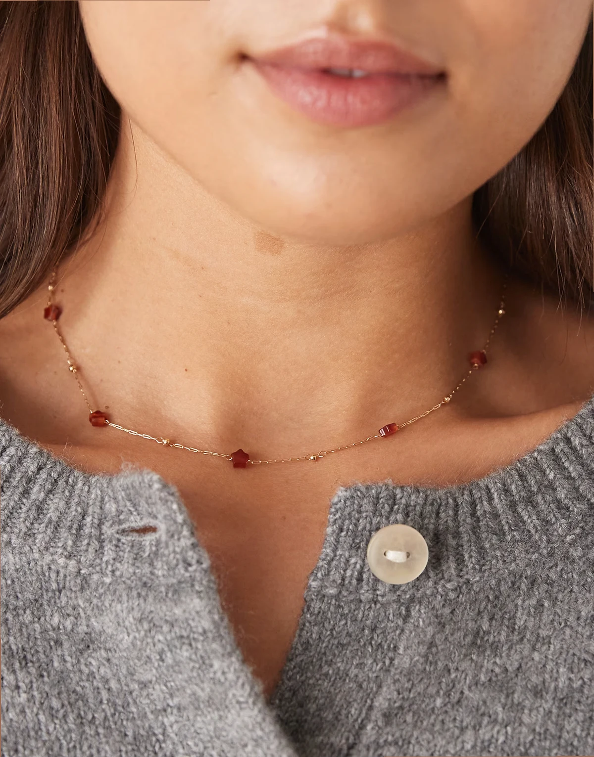 dainty chain necklace with semi-precious starred stones in gold tone