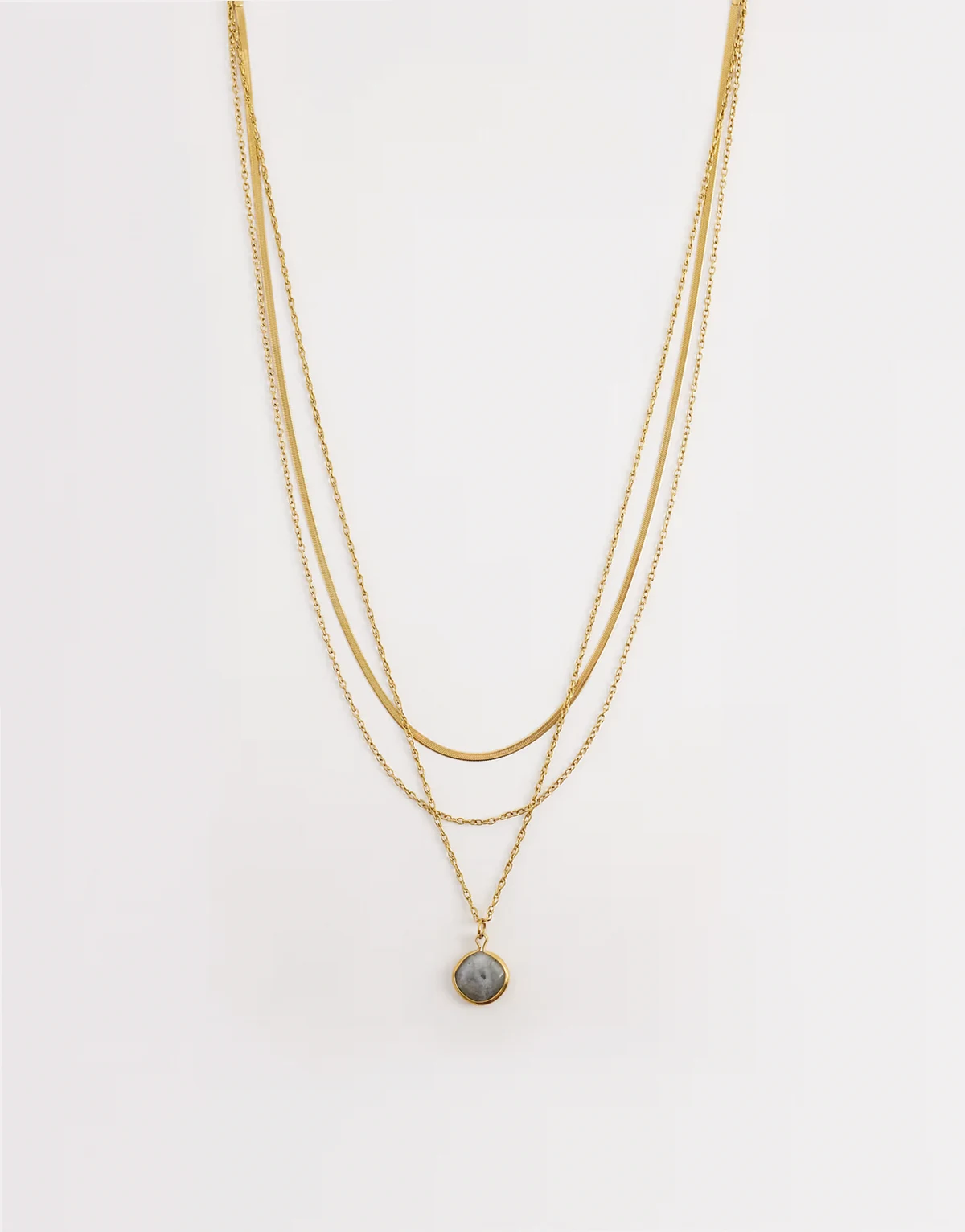 – Mehrreihige Halskette aus wasserfestem Edelstahl in Goldoptik mit Schmuckstein und Kettengliedern