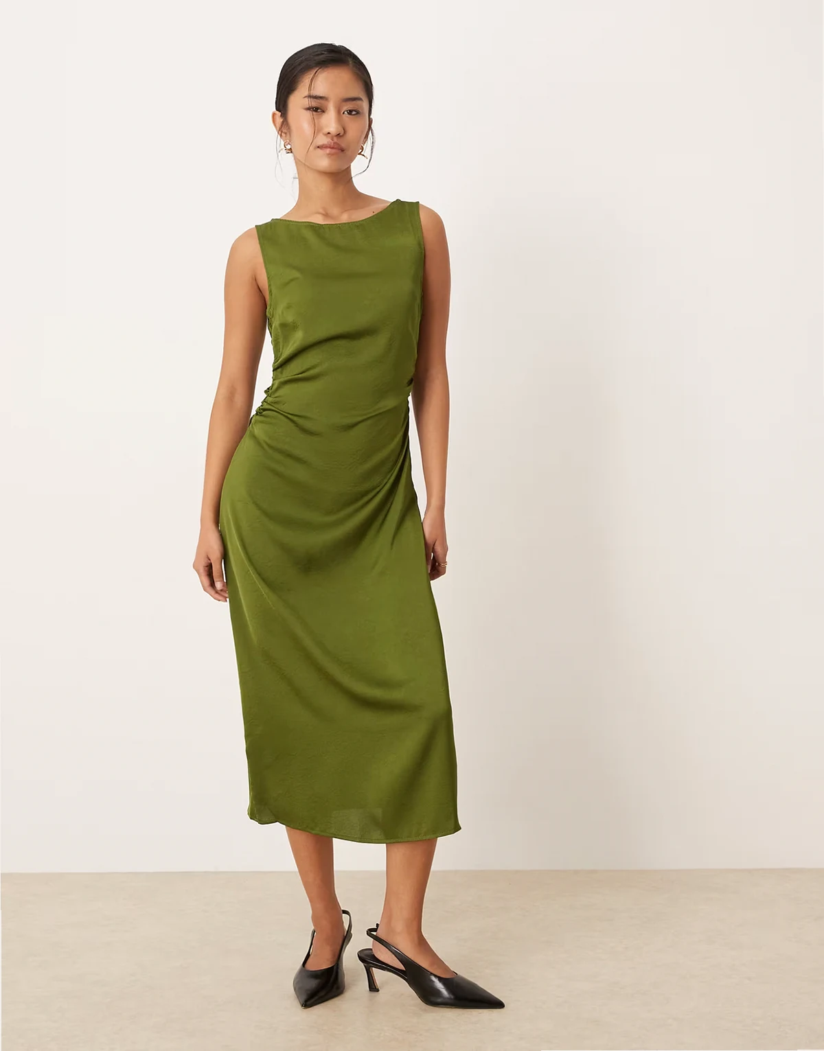 satin midi dress in green